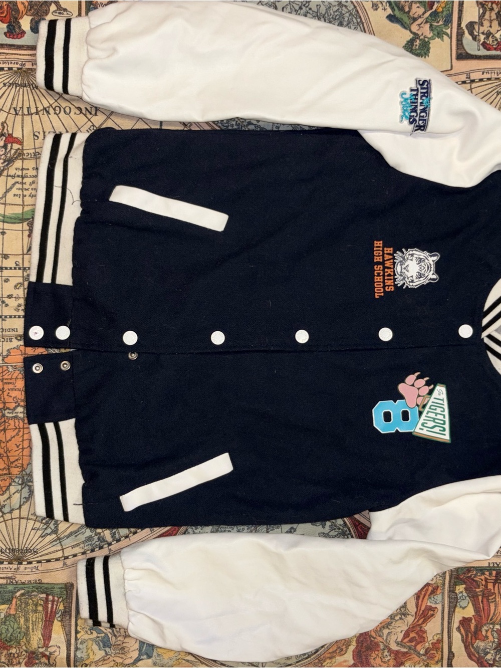 Unbranded Kids Black & White Varsity Jacket with Patch Details